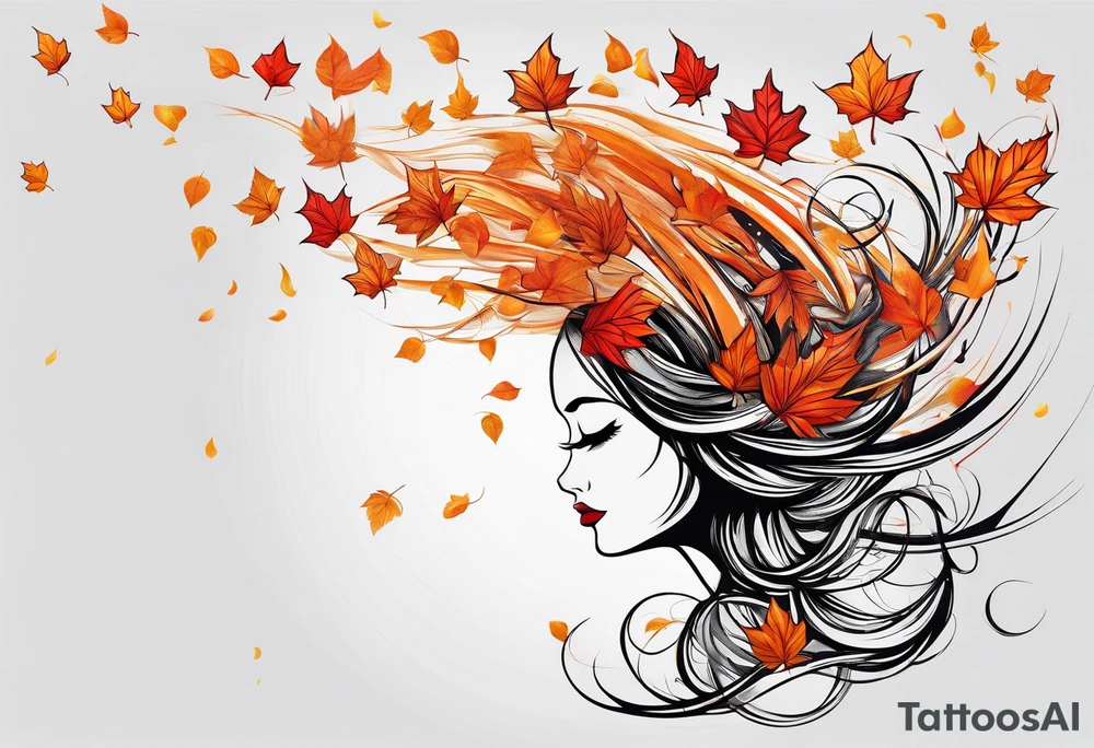 Red gold and orange leaves falling in wind tattoo idea