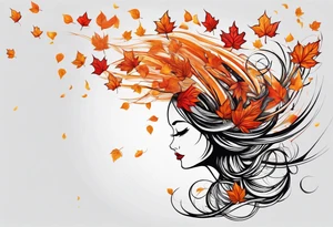 Red gold and orange leaves falling in wind tattoo idea
