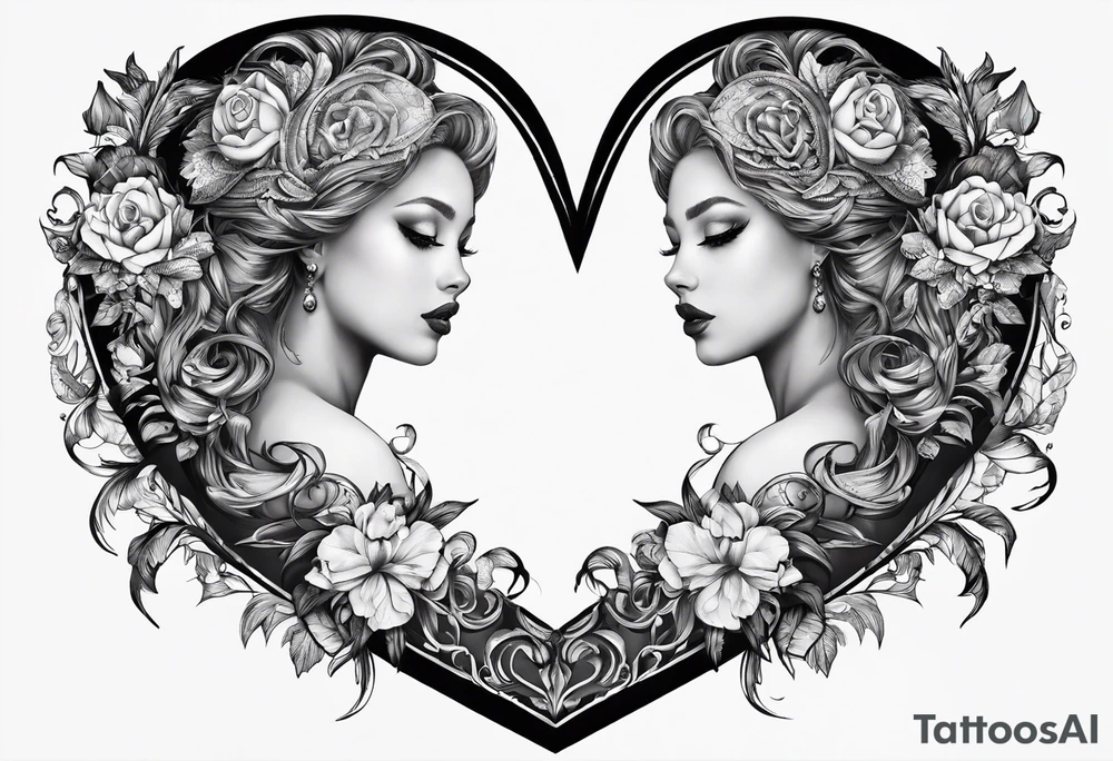 a heart split in half with Matilda whiten in one have an Weston Whiten in the other tattoo idea