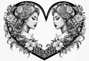 a heart split in half with Matilda whiten in one have an Weston Whiten in the other tattoo idea