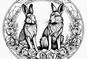 Mum and baby rabbit circled by wolf tattoo idea