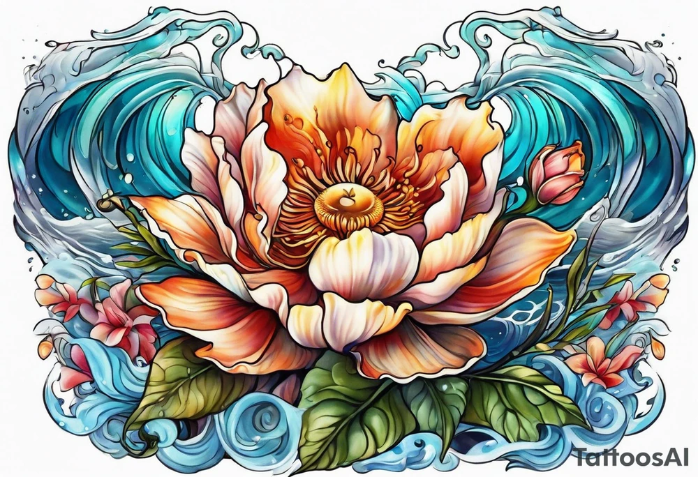 sea, flower tattoo idea