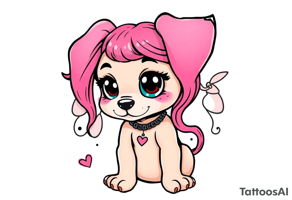 goth sexy puppy girl with big boobs and pink hair full human body tattoo idea