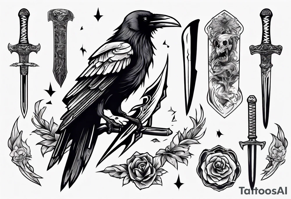 Angry raven with a dagger tattoo idea