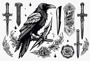 Angry raven with a dagger tattoo idea