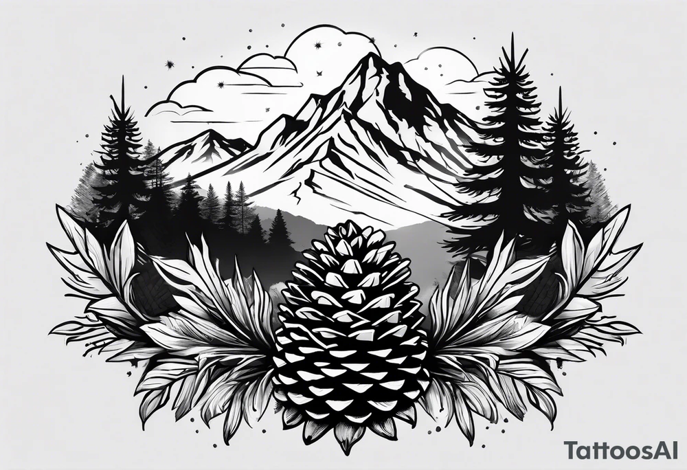 Pinecone transforming to a mountain tattoo idea
