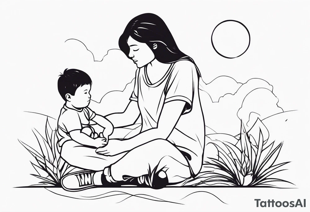 Monn with a child sitting on it tattoo idea