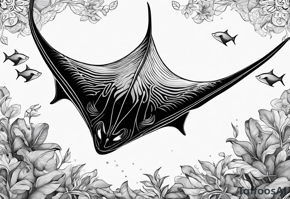 Manta ray swimming. Looking by the back tattoo idea