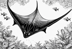 Manta ray swimming. Looking by the back tattoo idea