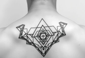 wide geometric throat tattoo with multiple layers tattoo idea