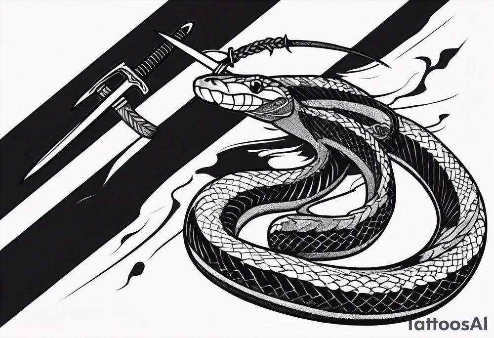 Aggresive Snake with a sword, this design must be in a vertical vertical proportion. Also, the desing must be minimalistic not saturated. tattoo idea