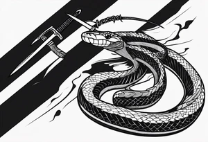 Aggresive Snake with a sword, this design must be in a vertical vertical proportion. Also, the desing must be minimalistic not saturated. tattoo idea