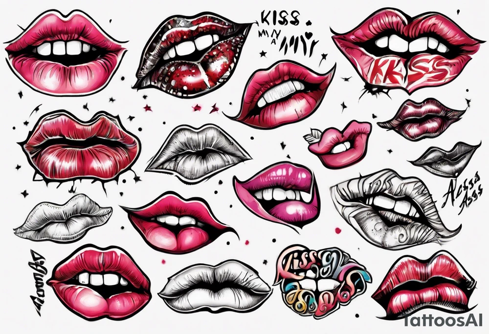 A lip print with the inscription "Kiss my a$$" tattoo idea