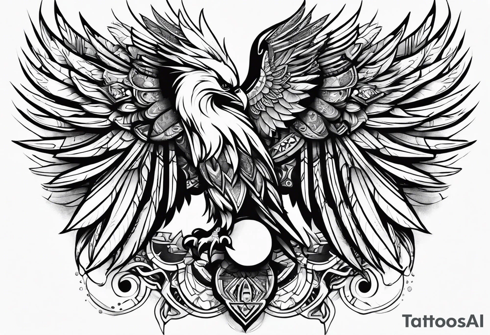 Thigh tattoo of a Powerful women, motherhood, thunderbird, medical, psychology tattoo idea