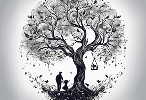 man who throws a little girl under a tree of life tattoo idea
