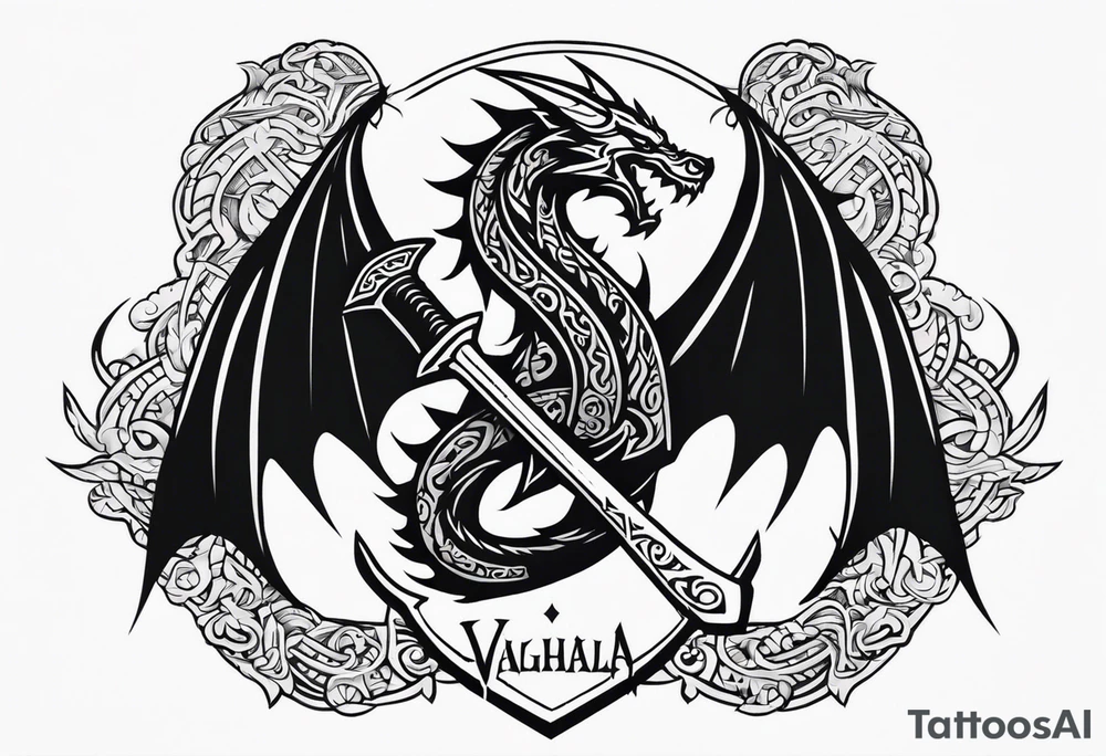 Valhalla sword shield dragon axe tattoo idea
