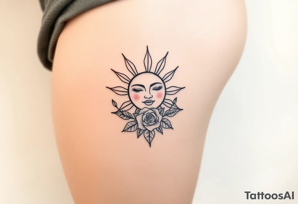 Traditional old
School sun with simple face, Sun, rose and crab old school style tattoo idea