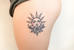 Traditional old
School sun with simple face, Sun, rose and crab old school style tattoo idea