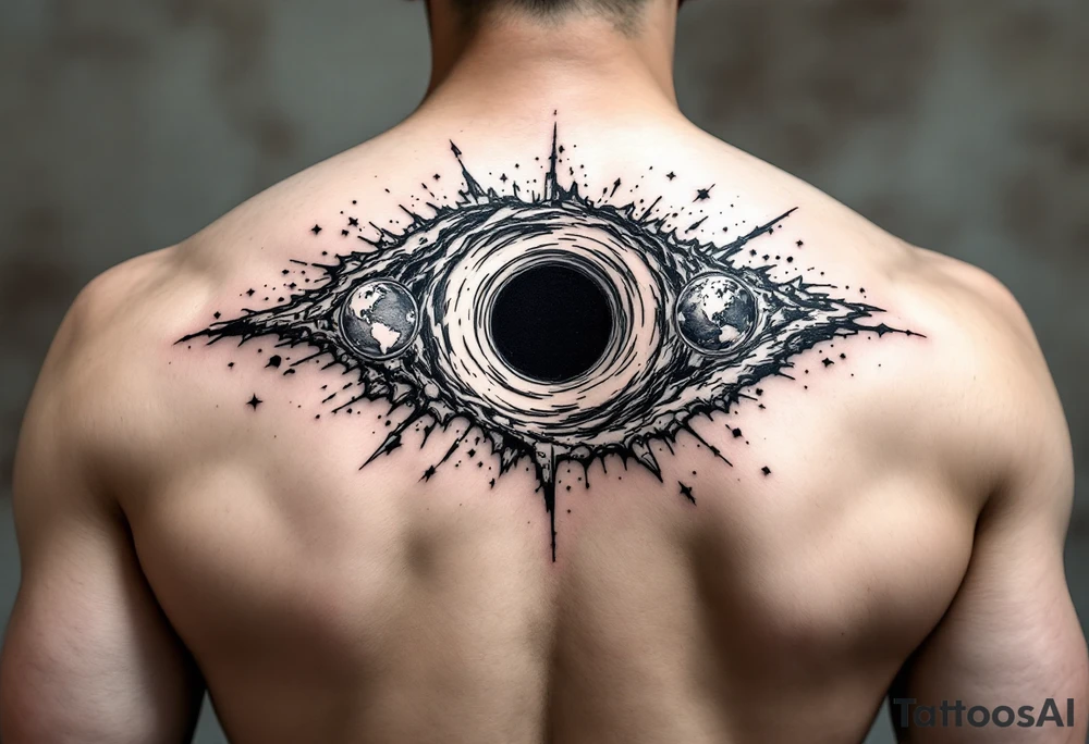 2 different worlds on both sides of a black hole tattoo idea