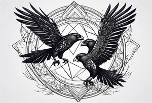Pheonix and raven fighting with owl flying in at them tattoo idea
