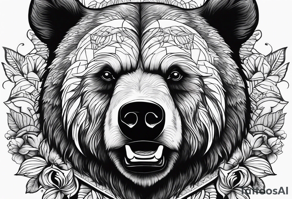 Powerful bear with the word family tattoo idea