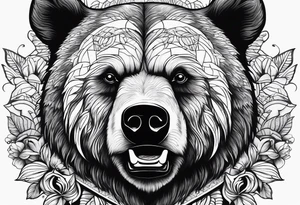 Powerful bear with the word family tattoo idea