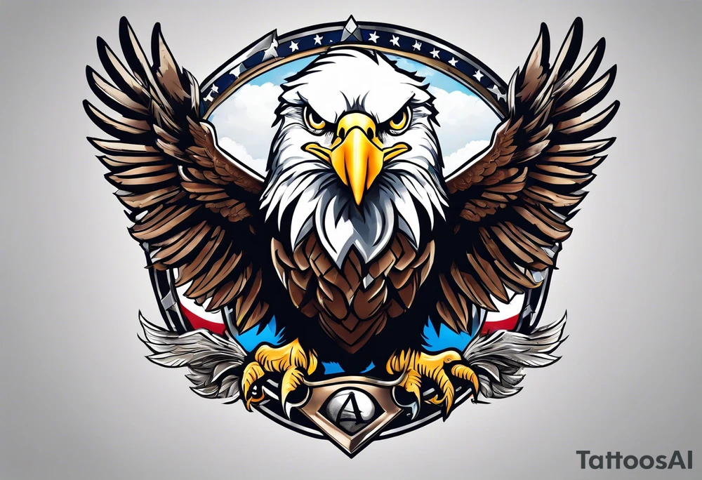 Bald eagle holding a 737 Plane on its feet tattoo idea