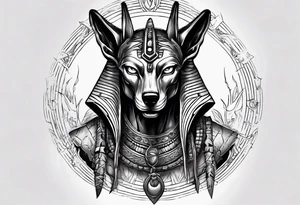 Angry anubis with rebirth background tattoo idea