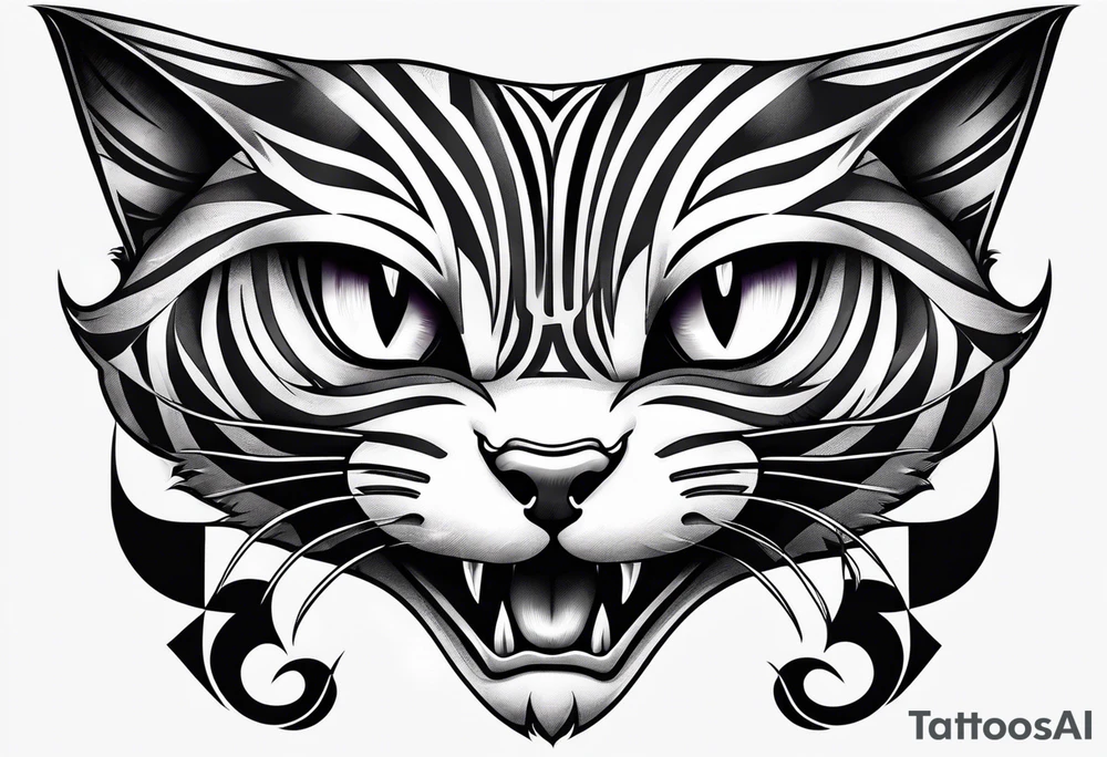 evil twisted cheshire cats mouth and eyes tattoo idea
