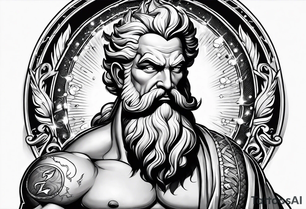 Zeus holding Lightning balls with Lightning eyes asserting dominance tattoo idea