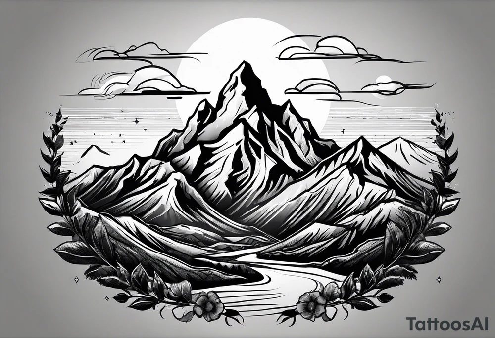 Mountain range with sunshine tattoo idea