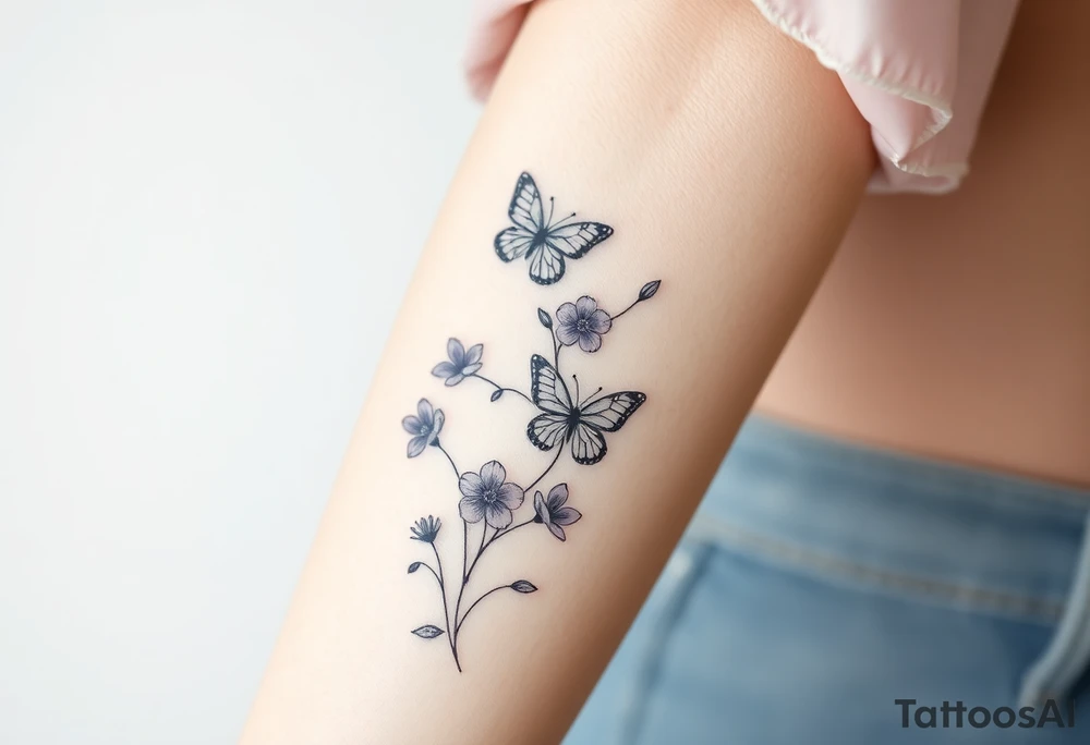 spring violet flowers and butterflies, more butterfly, and sprinkels, flower are violet il want long for arm tattoo idea