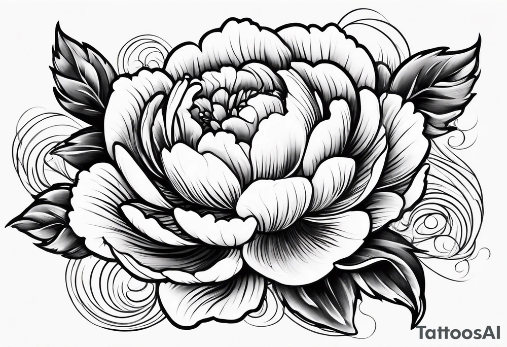 small peony flowers in the waves tattoo idea