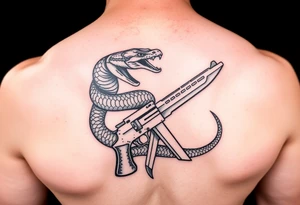 Snake wrapped around gun and knife tattoo idea