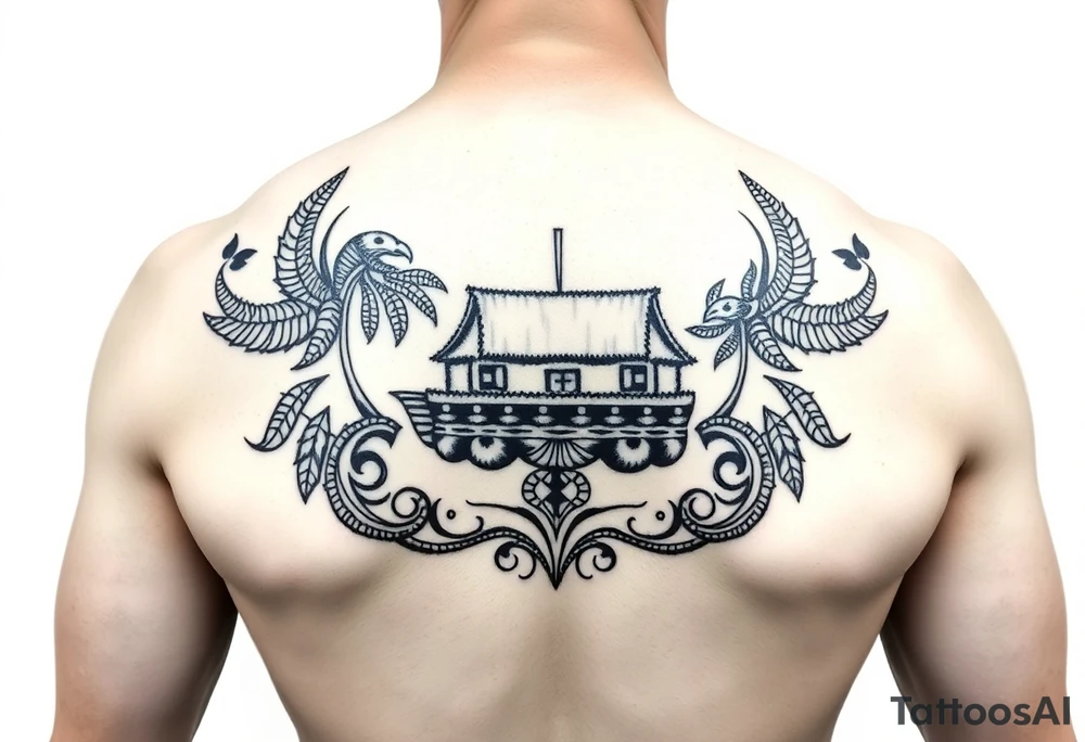 Polynesian tribal noah’s ark tattoo chest piece tattoo idea