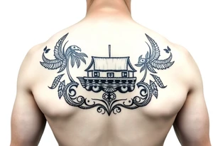 Polynesian tribal noah’s ark tattoo chest piece tattoo idea