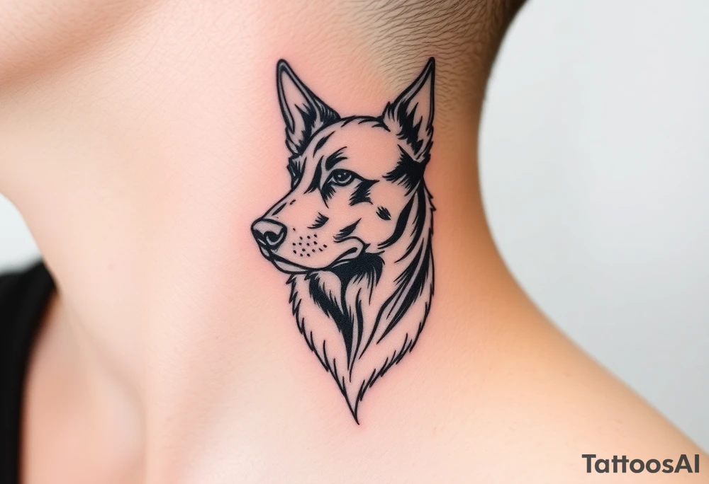 One lined black ink art . Of dog/Aquarius elegant portrait. On side of neck tattoo idea