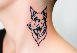 One lined black ink art . Of dog/Aquarius elegant portrait. On side of neck tattoo idea