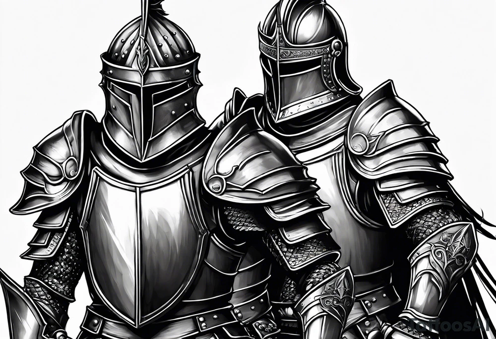 two sexy male knights in heavy armor tattoo idea