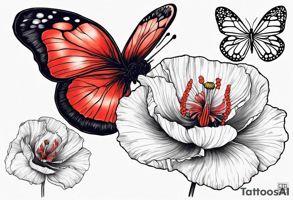 Poppy, gladiolus, butterflies, Leo starsign tattoo idea