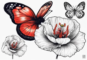 Poppy, gladiolus, butterflies, Leo starsign tattoo idea