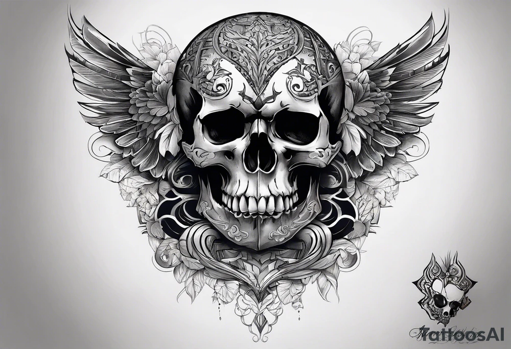 unique tattoo design featuring a skull with a muzzle that appears to be releasing or breaking free from its constraints. The design should be intricate, with detailed shading and textures to give it a realistic look. The skull should be positioned on the neck as if it's emerging from the skin. I'd like the design to be bold and eye-catching, with a mix of grey and bright colors to create a striking contrast. tattoo idea