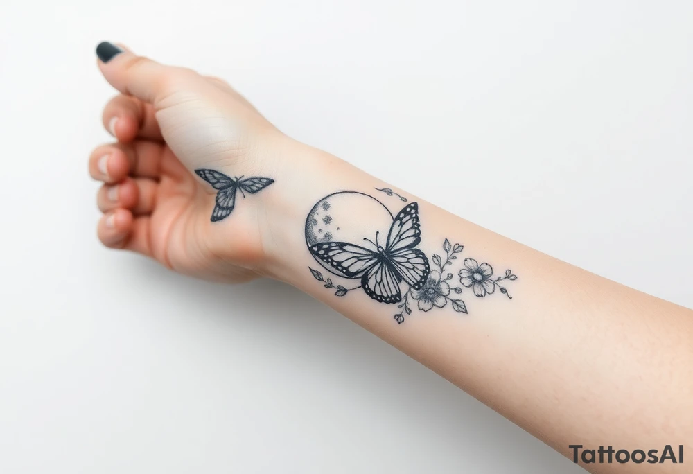 I have a full inside forearm done with butterfly’s, flowers, have a moon crust, dimonds, sprinkles so now I need to finish the other side tattoo idea