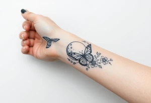 I have a full inside forearm done with butterfly’s, flowers, have a moon crust, dimonds, sprinkles so now I need to finish the other side tattoo idea