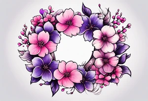 Flower wreath cherry blossoms pinks and purples tattoo idea