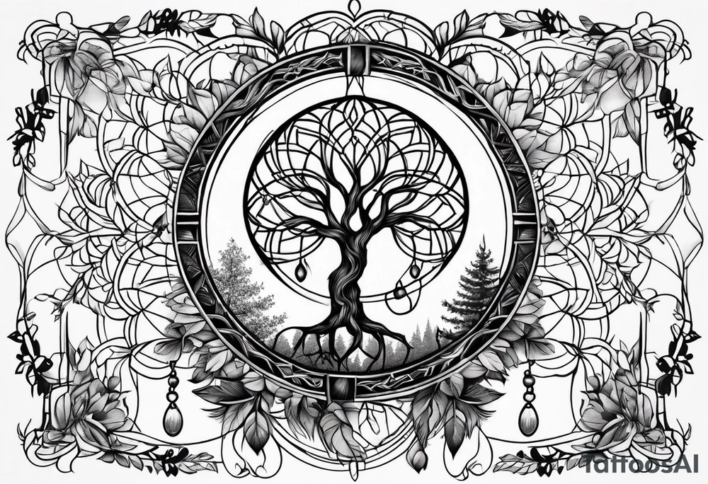 Dream catcher with tree of life in middle tattoo idea