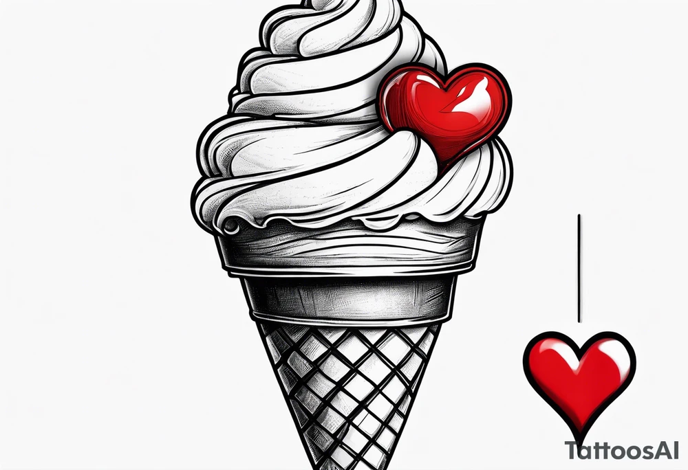 small ice cream cone with small red heart on it somewhere while representing Paris tattoo idea