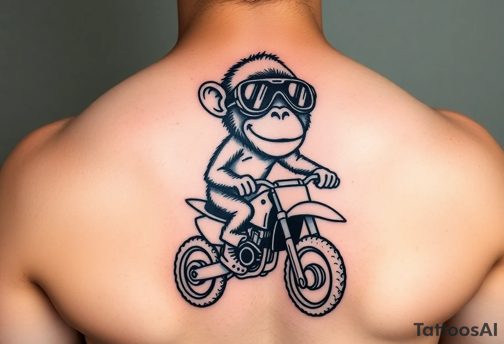 Cartoon monkey with goggles on a dirtbike tattoo idea