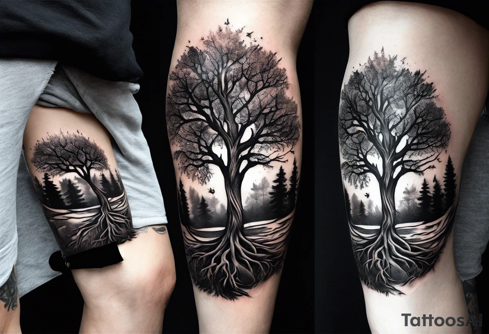 A Tattoo of a tree. Tree roots starting from my toes and growing upwards onto my leg and ending at my knee tattoo idea