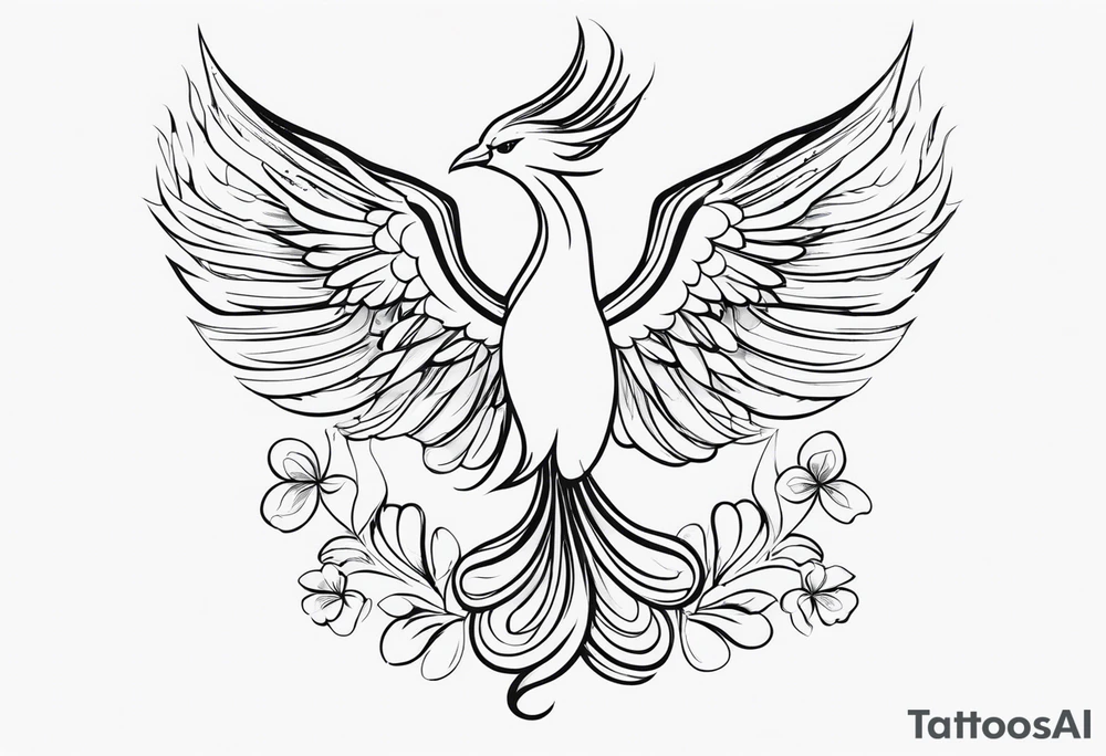 simple outline pheonix with a tail of shamrocks tattoo idea